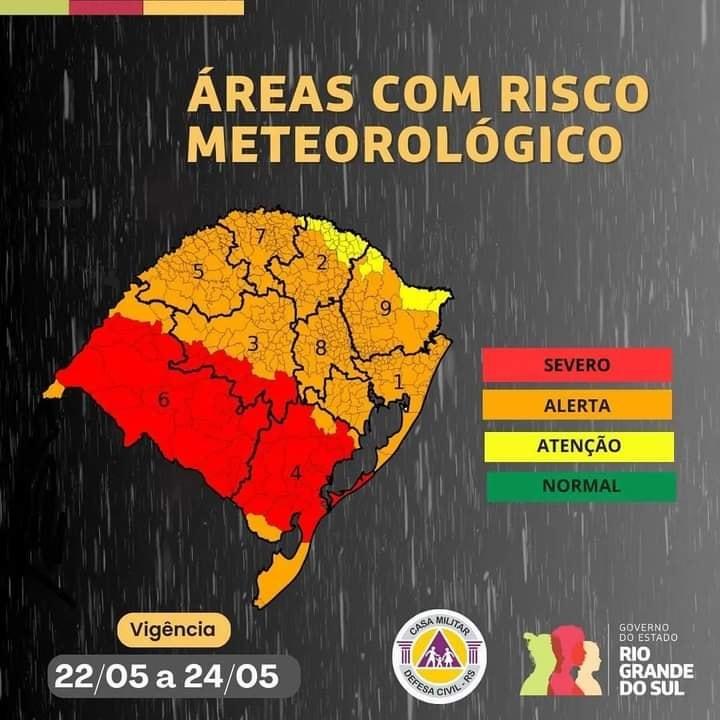 A Sala de Situação do RS atualiza a previsão da condição meteorológica para os próximos dias.