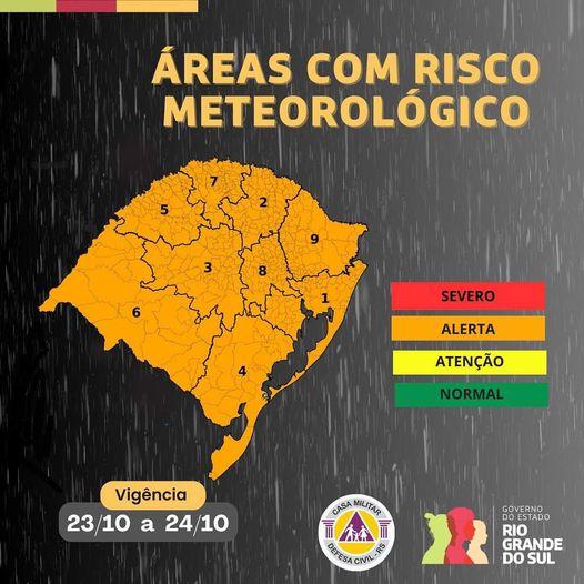 A Sala de Situação atualiza a previsão da condição meteorológica no estado para os dias 23 e 24 de outubro