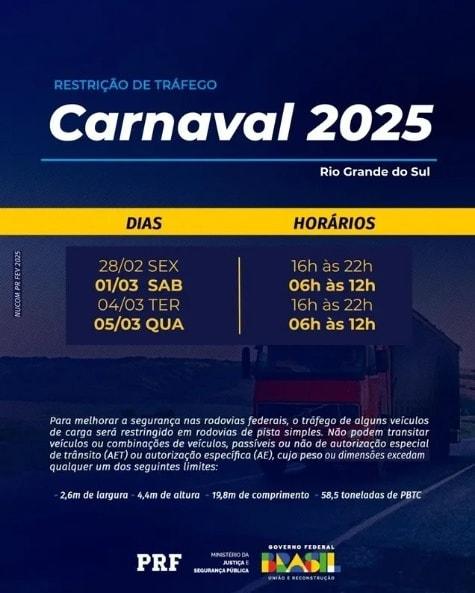 PRF inicia Operação Rodovida: Carnaval 2025 com reforço de órgãos de trânsito no RS
