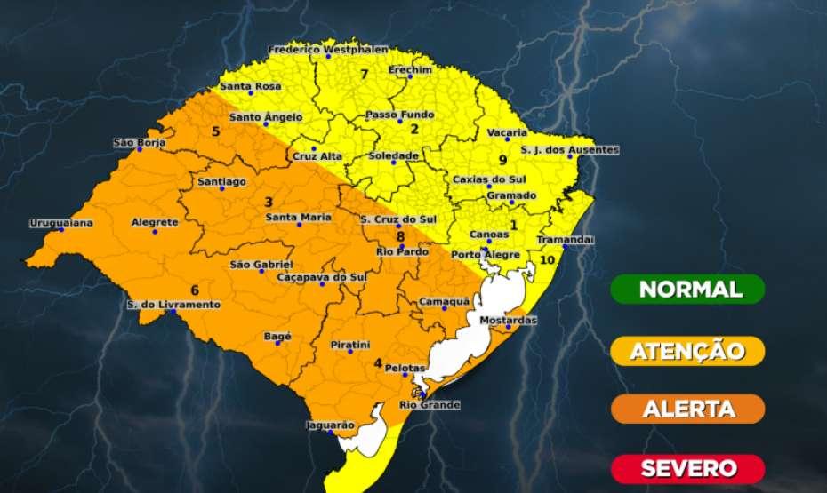 Final da semana terá temporais com rajadas de vento, granizo e chuva intensa no RS