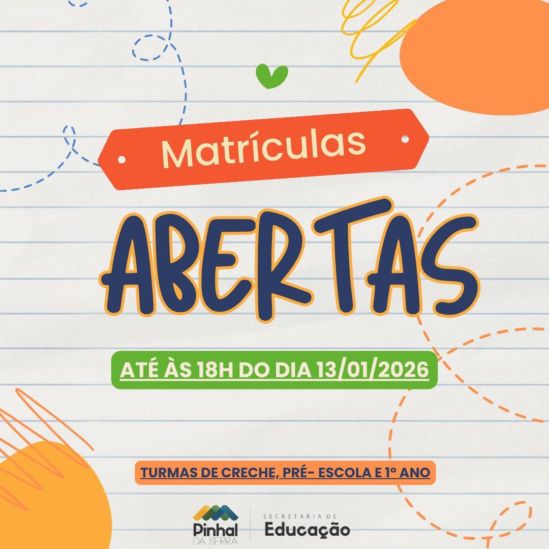 A Secretaria de Educação informa que estão abertas as inscrições em Pinhal da Serra