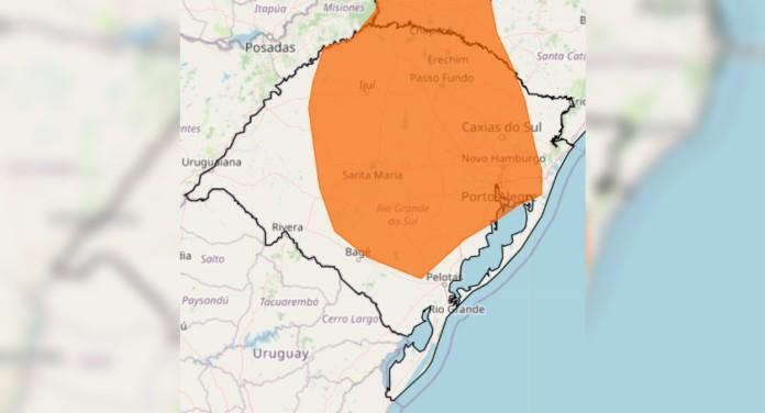 Inmet emite alerta de tempestade com ventos intensos e risco de granizo no RS para as próximas horas