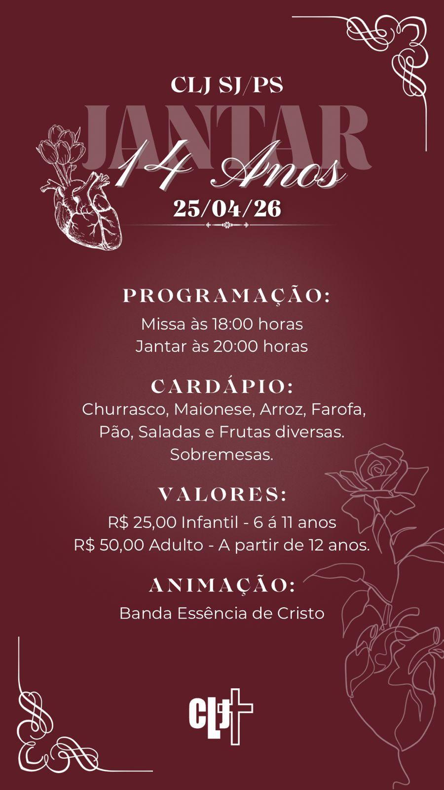 CLJ de Pinhal da Serra celebra 14 anos com missa, jantar e show especial!