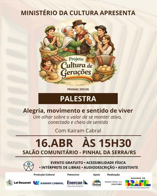 Pinhal da Serra: Projeto Cultura de Gerações traz palestra gratuita sobre bem-estar