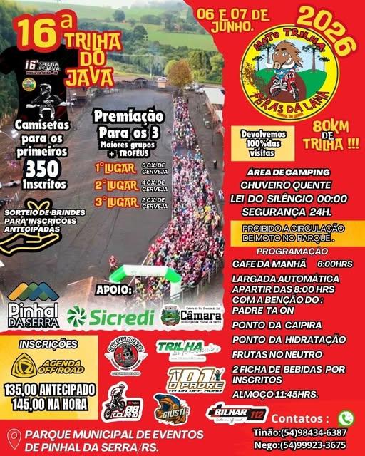 TRILHA DO JAVA 2026 É CONFIRMADA E VAI MOVIMENTAR PINHAL DA SERRA NOS DIAS 06 E 07 DE JUNHO