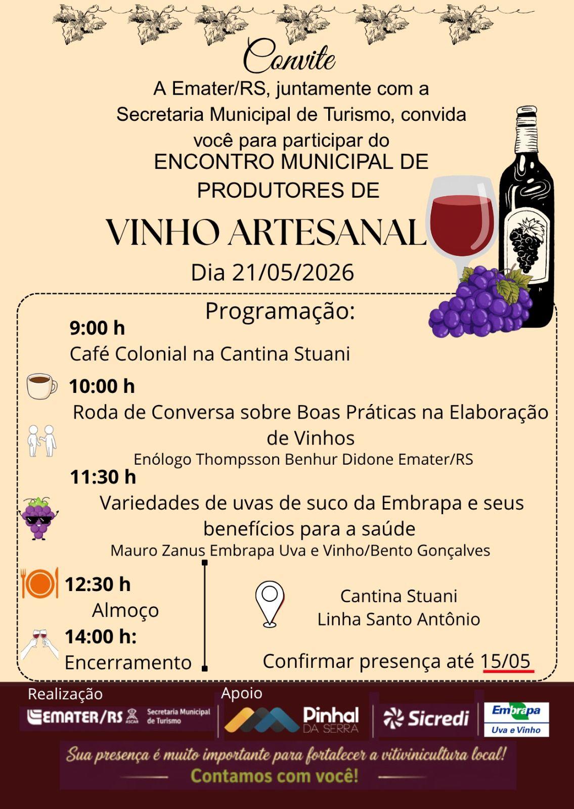 Encontro Municipal de Produtores de Vinho Artesanal acontece dia 21 de maio