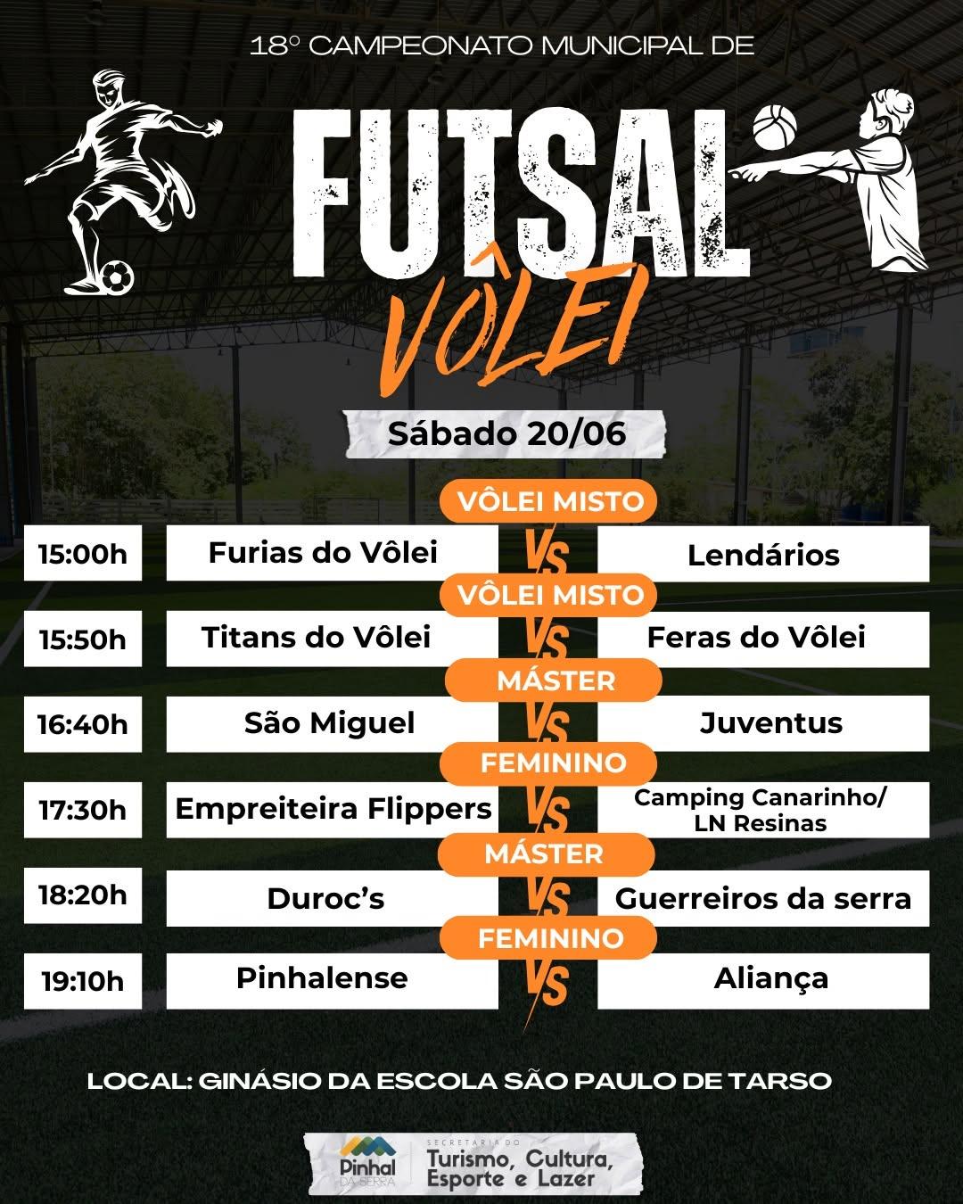 18º Campeonato Municipal de Futsal e Vôlei define jogos deste sábado (20) em Pinhal da Serra