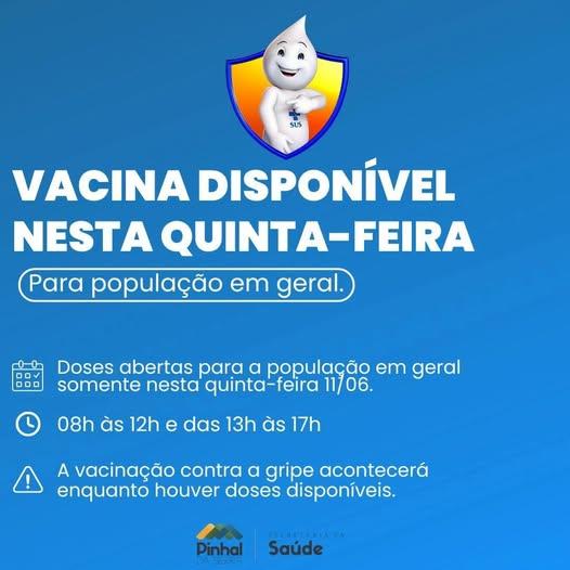 VACINAÇÃO CONTRA A GRIPE ABERTA PARA A POPULAÇÃO EM GERAL NESTA QUINTA-FEIRA