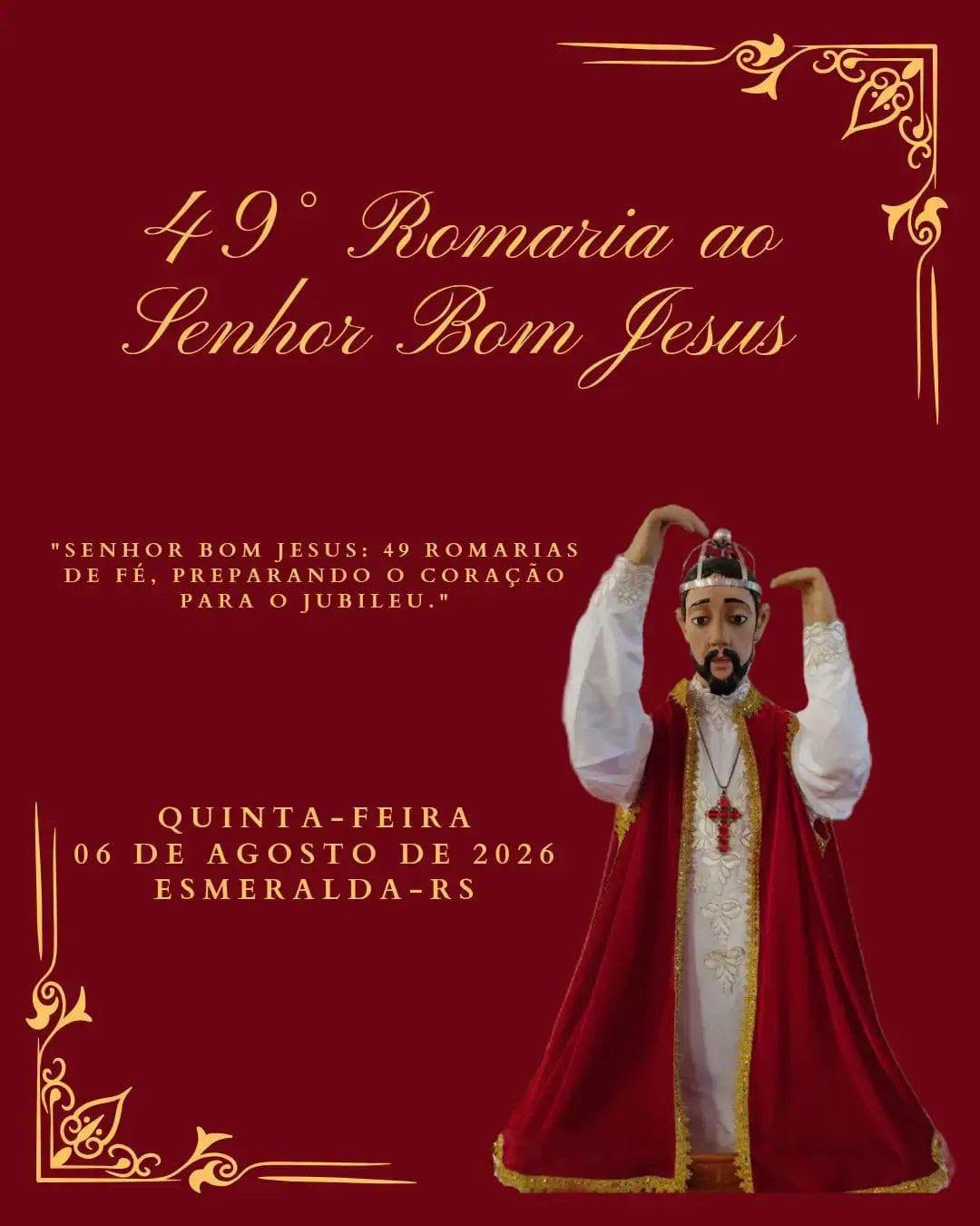 49ª Romaria do Senhor Bom Jesus de Esmeralda acontece no dia 06 de agosto; confira a programação completa