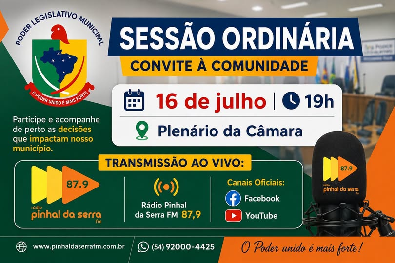 Câmara de Vereadores de Esmeralda convida população para Sessão Ordinária do dia 16 de julho