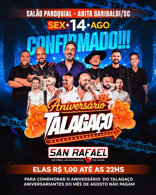 Aniversário do Talagaço promete grande festa em Anita Garibaldi