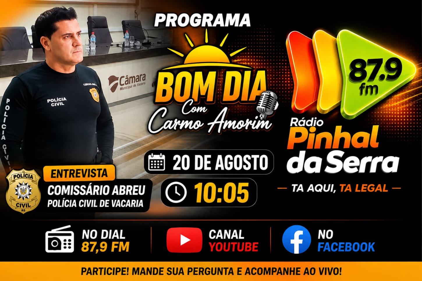 Comissário Abreu concede entrevista ao programa ‘Bom Dia com Carmo Amorim’ nesta quinta-feira (20)