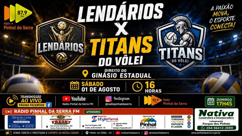 Lendários e Titans do Vôlei se enfrentam neste sábado em Pinhal da Serra