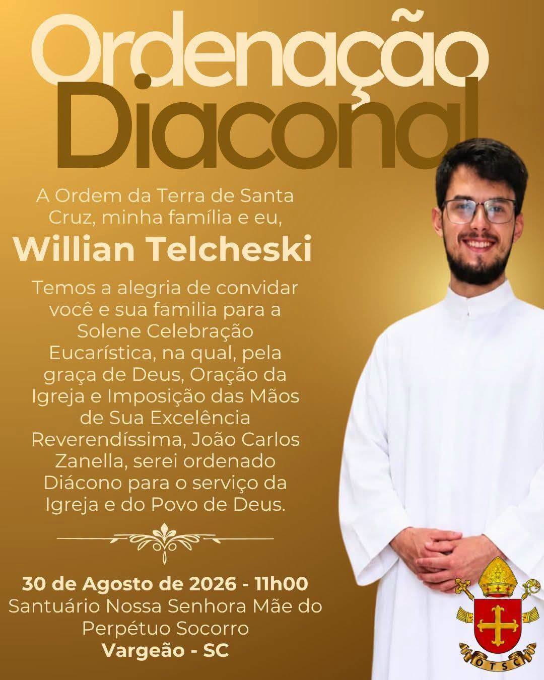 Ordenação Diaconal de Willian Telcheski será celebrada no próximo domingo em Vargeão, Santa Catarina