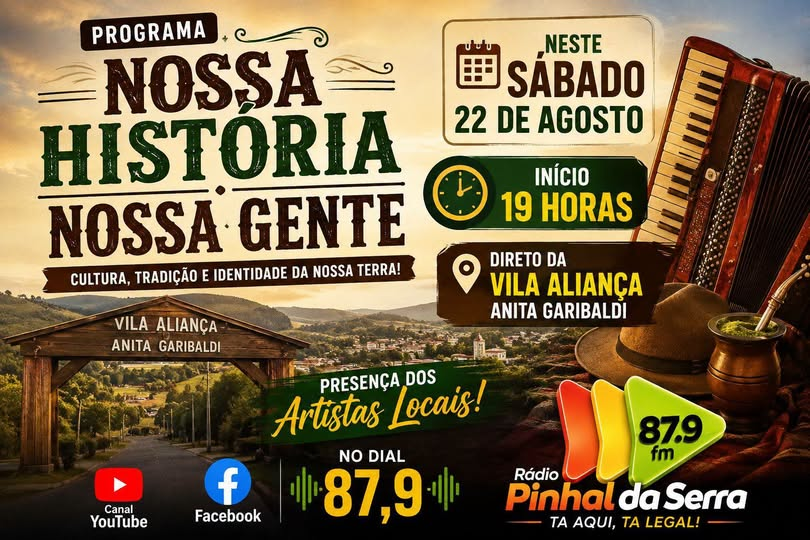 Programa “Nossa História, Nossa Gente” será transmitido ao vivo neste sábado, direto da Vila Aliança