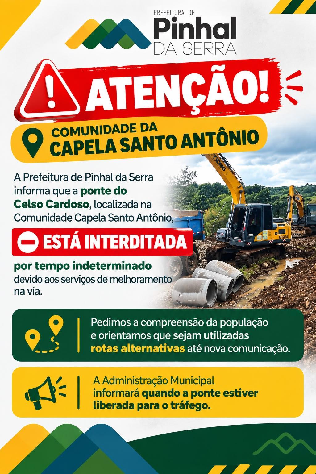 Ponte do Celso Cardoso, na Comunidade Capela Santo Antônio, é interditada para obras de melhoria