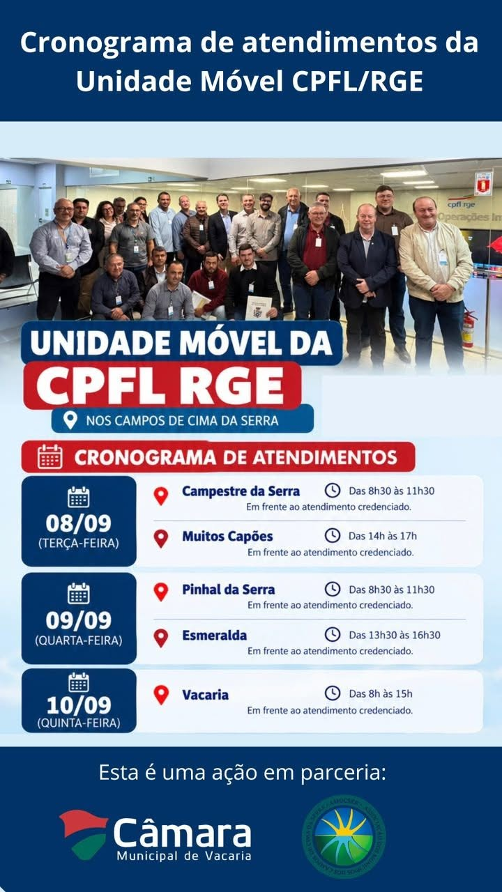 Unidade Móvel da CPFL/RGE terá atendimento em Pinhal da Serra nesta quarta-feira dia 09 de Setembro.